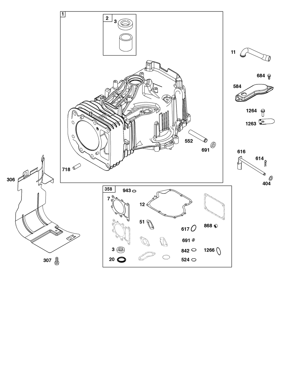 Cylinder Group Diagram and Parts List for 33R877-0104-G1 200000 - 399999 Briggs and Stratton Engine